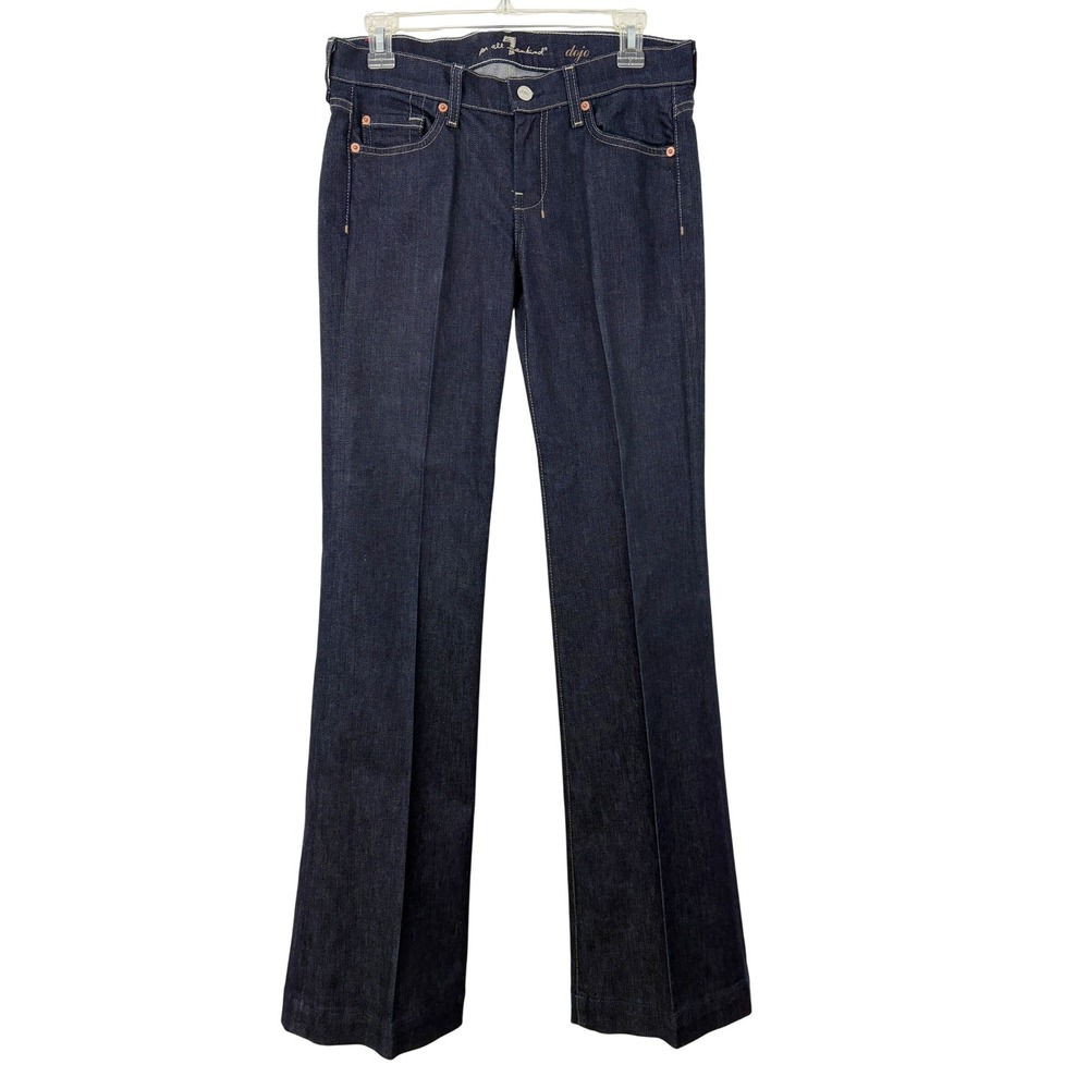 7 For All Mankind Dojo Wide Flare Leg Jeans Size 28 Dark Indigo Cotton 7FAM - Picture 1 of 10